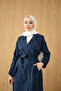 Women's Epaulet Double-Breasted Collar Belted Midi Length Trench Coat Navy Blue - 6