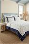 Maison Floral Embroidered and Ribbed 100% Cotton 6 Piece Double Blue Duvet Cover Set