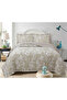 Flowers Double Bedspread Set 240X260Cm - 100% Polyester Beige - White with Flounces and 2 Pillows - 3