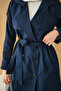 Women's Epaulet Double-Breasted Collar Belted Midi Length Trench Coat Navy Blue - 7