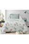 Flowers Single Bedspread Set 180X240Cm - with Flounce and Pillow, 100% Polyester, Modern Green Pink - 6