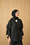 Women's Hidden Button Detail V-Neck Suit Black - 3