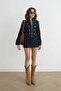 Women's Metro Jacket Belted Shorts Skirt Denim Suit Navy Blue - 2