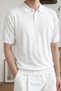 Men's Buttoned Polo Collar T-Shirt Short Sleeve Ribbed Cotton Knitwear
