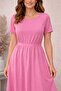 Round Neck Back Buttoned Viscose Midi Dress Soft Textured Modern Stylish - 2