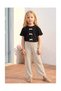 Girl's Cotton Black Bow Detailed T-Shirt and Pants Set - 2