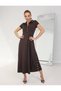 Buketli̇ Women's High Collar and Two-Side Snap Detail Tok Combed Cotton Short Sleeve Long Dress - 3
