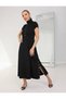Buketli̇ Women's High Collar and Two-Side Snap Detail Tok Combed Cotton Short Sleeve Long Dress - 6