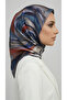 Flower-Patterned Rayon Scarf - Dark Blue / Red - 3
