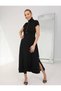 Buketli̇ Women's High Collar and Two-Side Snap Detail Tok Combed Cotton Short Sleeve Long Dress - 4