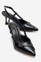 Women's Buckle Open Back Thin Heel Pointed Toe High Heel Shoes Black Wrinkled