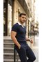 Men's Knitted Cotton Polo T-Shirt with Knitted Detail - 6