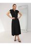 Buketli̇ Women's High Collar and Two-Side Snap Detail Tok Combed Cotton Short Sleeve Long Dress - 5