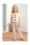 Girl's Cotton Cream Black Bow Detailed T-Shirt and Pants Set - 3