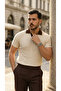 Men's Knitted Cotton Polo T-Shirt with Knitted Detail - 6