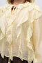 Women's Transparent Blouse with Adjustable Collar and Ruffle Detail - 2
