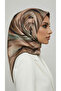 Flower-Patterned Rayon Scarf - Brown / Green - 5