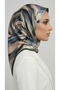 Flower-Patterned Rayon Scarf - Green / Cream - 3