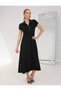 Buketli̇ Women's High Collar and Two-Side Snap Detail Tok Combed Cotton Short Sleeve Long Dress - 3