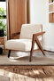 Cream Fabric Lounge Chair Walnut Wood Frame Modern Accent Chair - 2