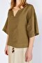 Women's Linen Blouse Khaki Linen Blouse - 2