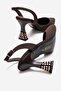 Women's Stoned Heeled Sandals with High Heels; Brown Zra - 4