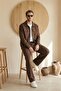Men's Diagonel Fabric Lined Seasonal Thin Jacket & Baggy Trousers Coffee Bottom Top Set Ls-0974 - 4