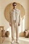 Men's Diagonel Fabric Lined Seasonal Thin Jacket & Baggy Trousers Beige Bottom-Top Set Ls-0974