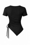 Women's Black Draped Gathered Detailed Asymmetrical Cut Modest and Stylish Blouse - 4