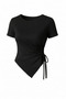 Women's Black Draped Gathered Detailed Asymmetrical Cut Modest and Stylish Blouse - 5