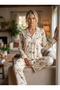 New Season Beige Summer Shirt Collar Long Sleeve Patterned Special Design Full Buttoned Pajama Set - 7