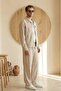 Men's Diagonel Fabric Lined Seasonal Thin Jacket & Baggy Trousers Beige Bottom-Top Set Ls-0974 - 3