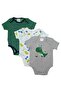 - Dinosaur Print Short Sleeve Bodysuits Set of 3 - 3M to 12M