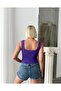 Lace Detailed Square Neck Strap Tank Top Blouse - Purple - 6