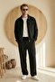 Men's Diagonel Fabric Lined Seasonal Thin Jacket & Baggy Pants Black Bottom Top Set Ls-0974