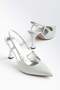 Large Size Women's Thin Heeled Evening Dress Shoes Silver Glitter Side Open