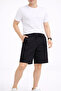 Men's Linen Fabric Shorts with Pockets, Relaxed Fit, Elastic Waist - Black - 4