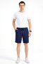 Men's Linen Fabric Shorts with Pockets, Relaxed Fit, Elastic Waist - Navy Blue - 2