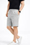 Men's Linen Fabric Shorts with Pockets, Relaxed Fit, Elastic Waist - Gray - 2