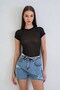 Black Crew Neck Raglan Sleeve Lycra Transparent Blouse Alc-X15462 - 2