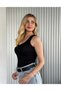 Women's Pool Neck Strap Ribbed Basic Cotton Black Tank Top - 2