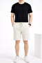 Men's Linen Fabric Shorts with Pockets, Relaxed Fit, Elastic Waist - White - 2