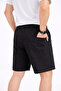 Men's Linen Fabric Shorts with Pockets, Relaxed Fit, Elastic Waist - Black - 2