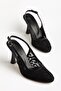 Large Size Women's Evening Dress Heeled Shoes Black Tulle Patterned Round Toe - 4