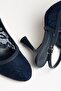 Large Size Women's Evening Dress Heeled Shoes Navy Blue Tulle Patterned Round Toe - 3