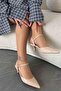 Luna Open Back Buckle Leather Heeled Shoes Beige - 2