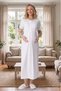 New Season Ecru Maternity Shawl Collar Patterned Full Length Summer Design Buttoned Dressing Gown Nightgown Set - 6