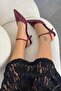 Luna Open Back Buckle Leather Heeled Shoes Burgundy - 2