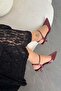 Luna Open Back Buckle Leather Heeled Shoes Burgundy