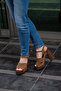Dravol (4128) Genuine Suede Leather Ankle Strap Thick Heeled Platform Sole Sandals - 4